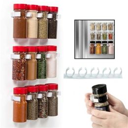 2/4PC Spice Bottle Rack Kitchen Storage Wall Mount Ingredient Plastic Adhesive Clip Cabinet Organizer Door Hooks Jar Holder Tool - White 2PC