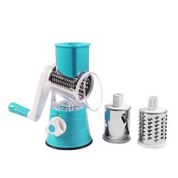 Manual Vegetable Cutter Slicer Multifunctional Round Mandoline Slicer Potato Cheese Kitchen Gadgets - Blue