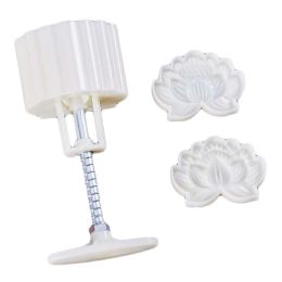 2 Stamps Moon Cake Mold Bean Paste Cake Mold Plastic Baking Mold Lotus 50g - Default