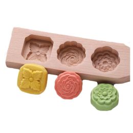 Wooden Moon Cake Mold DIY Rice Cake Baking Mold Wagashi Snow Skin Mooncake Mold Rose 40g - Default