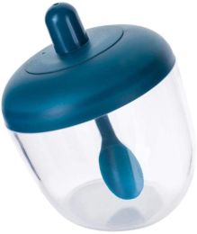 Seasoning Container with Spoon Plastic Heat and Moisture Resistant Condiment Box Spice Jars Salt Sugar for Kitchen Storage - Blue