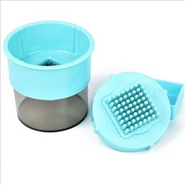 Plastic Garlic Press Multi-function Stainless Steel Ginger Presser Garlic Crusher Mincer Cutter Grater Dicing and Storage Kitchen Vegetable Tool - blu