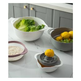 Multi-Purpose Strainer Colander Set Washing Basket Juicer Sifter with Drain Basin - White