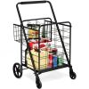 Jumbo Basket Folding Shopping Cart With Swiveling Wheels And Dual Storage Baskets - Black B - Kitchen Tools