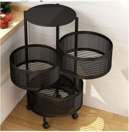 3 Layers Rotatable Basket Kitchen Vegetable Fruits Rolling Storage Cart Rack - US22-0561