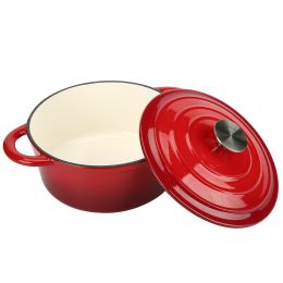 COOKWIN Enameled Cast Iron Dutch Oven with Self Basting Lid, Enamel Coated Cookware Pot 4.5QT - red
