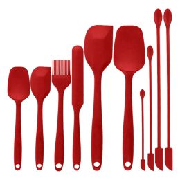 10 PCS Spatula Set High Heat Resistant Kitchen Utensil Set Seamless Design Stainless Steel Core For Cooking Baking - red