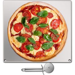 Party Dinner Steel Pizza Baking Plate Stone Baking Surface For Oven Cooking And Baking - Silver - 14" x 14" x 0.4"