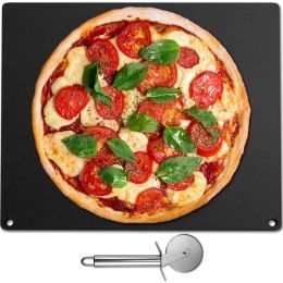 Party Dinner Steel Pizza Baking Plate Stone Baking Surface For Oven Cooking And Baking - Black - 16.1" x 14.2" x 0.4"