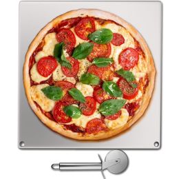 Party Dinner Steel Pizza Baking Plate Stone Baking Surface For Oven Cooking And Baking - Silver - 16" x 14" x 0.2"