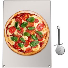 Party Dinner Steel Pizza Baking Plate Stone Baking Surface For Oven Cooking And Baking - Silver - 20" x 14.2" x 0.2"
