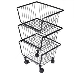 3 Layers Rotatable Baskets Kitchen Vegetable Fruits Rack Rolling Storage Cart - HG737