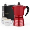 Espresso Maker 6 CUP Moka Pot, Steam Italian Stovetop Coffee Makers Percolator, Aluminum Ripple Ring Design, Easy To Use & Clean, 2 8oz Ceramics Cup 1