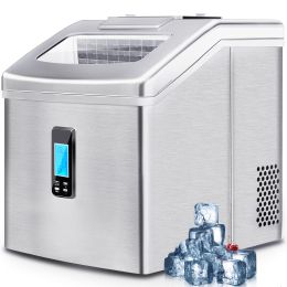 Portable Countertop Ice Maker Machine for Crystal Ice Cubes in 48 lbs/24H with Ice Scoop for Home Use - Silver