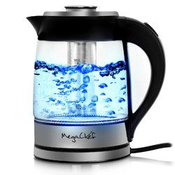 MegaChef 1.8 Liter Cordless Glass and Stainless Steel Electric Tea Kettle with Tea Infuser - MGKTL-1777
