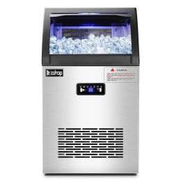 ZOKOP Commercial Stainless Steel Freestanding Ice Maker Cube Machine, 120lbs/24H for Home/Kitchen/Office/Restaurant/Bar/Coffee Shop - stainless steel