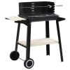 Charcoal BBQ Stand with Wheels - Black