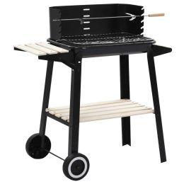 Charcoal BBQ Stand with Wheels - Black