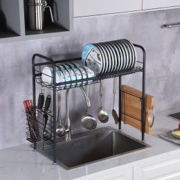 Stainless Steel Single Layer, Inner Length 90cm Kitchen Bowl Rack Shelf - Black