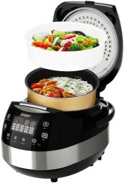 Rice Cooker Small Rice Maker Steamer Pot Electric Steamer Digital Electric Rice Pot Multi Cooker & Food Steamer Warmer 5.3 Qt 5 Core RC0501 - Silver B