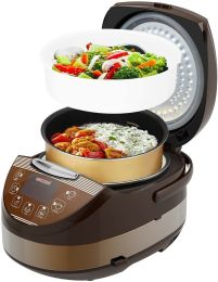 Rice Cooker Small Rice Maker Steamer Pot Electric Steamer Digital Electric Rice Pot Multi Cooker & Food Steamer Warmer 5.3 Qt 5 Core RC0501 - Brown