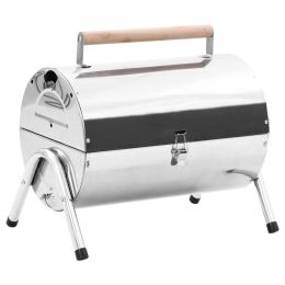 Portable Tabletop Charcoal BBQ Grill Stainless Steel Double Grids - Silver