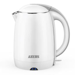 AZEUS 1500W Electric Kettle, BPA Free Double Wall Water Kettle with 304 Stainless Steel, 1.8L Large Capacity - White