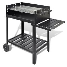 BBQ Stand Charcoal Barbecue 2 Wheels - Black