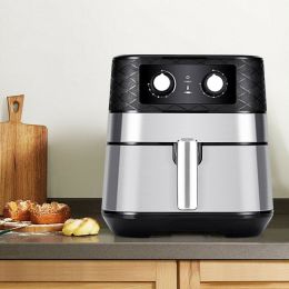 1700W 5.3 QT Electric Hot Air Fryer with Stainless steel and Non-Stick Fry Basket - black