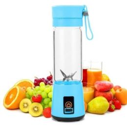 Portable blender, smoothie juicer cup-3D six blades, 13 ounces fruit blender, with 2000mAh USB rechargeable battery, ice tray, detachable cup - blue