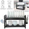2 Tier Dish Drying Rack Drainboard Set Anti-Rust Dish Drainer Shelf Tableware Holder Cup Holder For Kitchen Counter Storage - Black