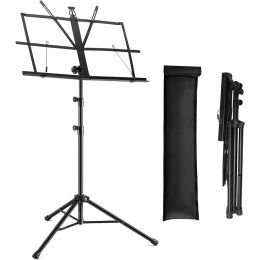 5 Core Music Stand for Sheet Music Folding Portable Stands Light Weight Book Clip Holder Music Accessories and Travel Carry Bag MUS FLD - BLACK