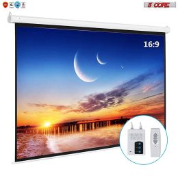 5 Core AUTO Motorized Projector Screen 72 inch Indoor and Outdoor Portable Projection Screen with Remote Control 4K 3D Ultra HD 16:9 for Movie Office