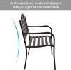 50" Outdoor Patio Bench, Cast Iron 2-Person Metal Bench with Basket-Weave Design Backrest, Patio Furniture Chair for Porch Park Garden, Dark Brown - D