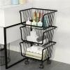 3 Layers Rotatable Baskets Kitchen Vegetable Fruits Rack Rolling Storage Cart - HG737