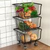 3 Layers Rotatable Baskets Kitchen Vegetable Fruits Rack Rolling Storage Cart - HG737