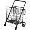Jumbo Basket Folding Shopping Cart With Swiveling Wheels And Dual Storage Baskets - Black B - Kitchen Tools