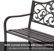 50" Outdoor Patio Bench, Cast Iron 2-Person Metal Bench with Floral Design Backrest, Patio Furniture Chair for Porch Park Garden, Dark Brown - Dark Br