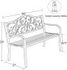 50" Outdoor Patio Bench, Cast Iron 2-Person Metal Bench with Floral Design Backrest, Patio Furniture Chair for Porch Park Garden, Dark Brown - Dark Br