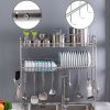 Over Sink Dish Rack, 2 Tier Stainless Steel Dish Rack Rustproof Durable Above Kitchen Sink Shelf Dish Drainer, Silver - Silver