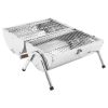 Portable Tabletop Charcoal BBQ Grill Stainless Steel Double Grids - Silver