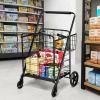 Jumbo Basket Folding Shopping Cart With Swiveling Wheels And Dual Storage Baskets - Black B - Kitchen Tools