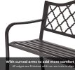 50" Outdoor Patio Bench, Cast Iron 2-Person Metal Bench with Basket-Weave Design Backrest, Patio Furniture Chair for Porch Park Garden, Dark Brown - D