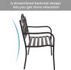 50" Outdoor Patio Bench, Cast Iron 2-Person Metal Bench with Floral Design Backrest, Patio Furniture Chair for Porch Park Garden, Dark Brown - Dark Br