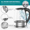 KOIOS Electric Kettle-1500W-Fast Boil with LED Light-1.8L Glass Tea Kettle-Auto Shut-Off-Cordless -Boil-Dry Protection-Stainless Steel Inner Lip - Whi