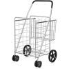 Jumbo Basket Folding Shopping Cart With Swiveling Wheels And Dual Storage Baskets - Silver - Kitchen Tools