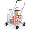 Jumbo Basket Folding Shopping Cart With Swiveling Wheels And Dual Storage Baskets - Silver A - Kitchen Tools