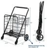 Jumbo Basket Folding Shopping Cart With Swiveling Wheels And Dual Storage Baskets - Black B - Kitchen Tools