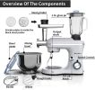 Nurxiovo 3 in 1 Stand Mixer, 850W 6.5QT Kitchen Food Mixer with Tilt-Head 6 Speed, Electric Standing Mixers with Dough Hook, Whisk, Beater, Meat Blend