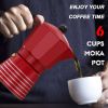 Espresso Maker 6 CUP Moka Pot, Steam Italian Stovetop Coffee Makers Percolator, Aluminum Ripple Ring Design, Easy To Use & Clean, 2 8oz Ceramics Cup 1